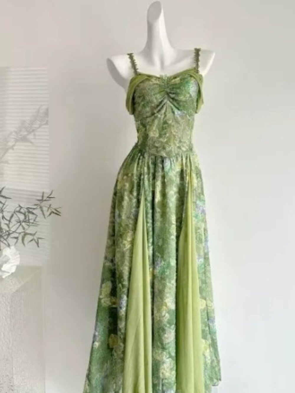Green Floral Maxi Dress S